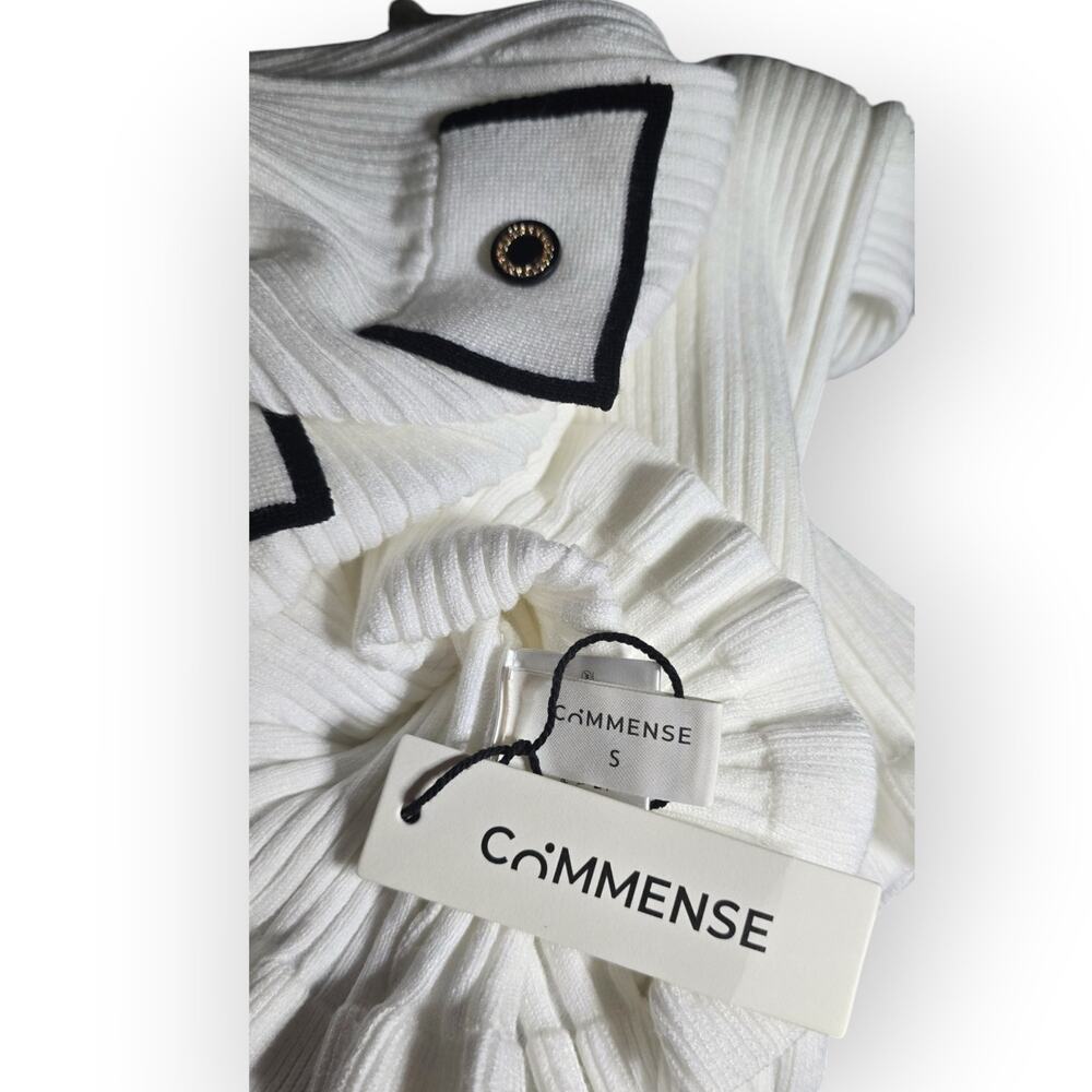 Commense Contrast Trim Ribbed Knit Button Maxi Dress Cream Black - Parisian Chic - Picture 9 of 9